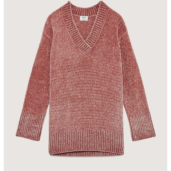 Aritzia Wilfred Violetta Long Sleeve Chenille V-neck Sweater Rose Mauve Sz M - Picture 3 of 16
